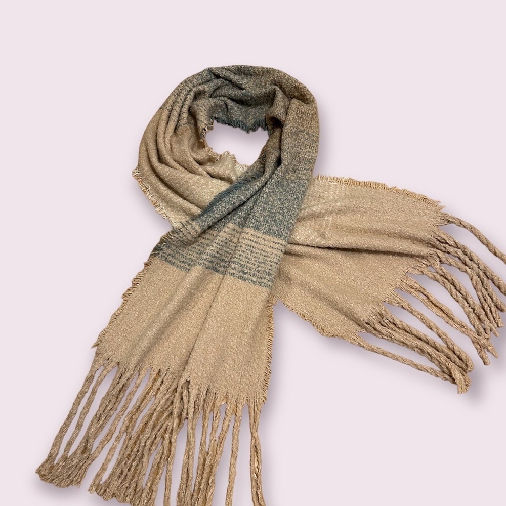 Soft Cozy Pink Gray Striped Blanket scarf 75 x 20 inches long Fringe Travel cold